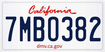 CA license plate 7MBO382