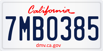 CA license plate 7MBO385