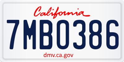 CA license plate 7MBO386
