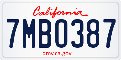 CA license plate 7MBO387