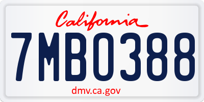 CA license plate 7MBO388