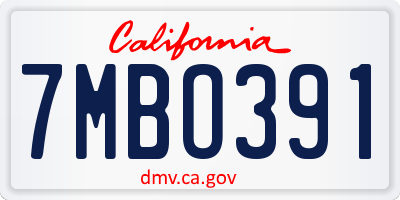 CA license plate 7MBO391