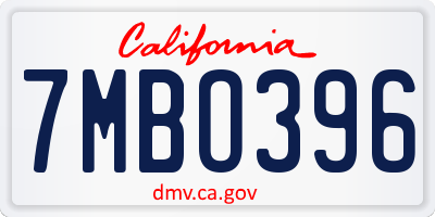 CA license plate 7MBO396