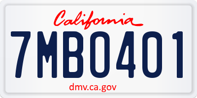 CA license plate 7MBO401