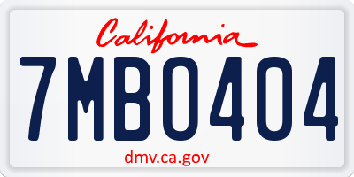 CA license plate 7MBO404