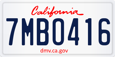 CA license plate 7MBO416