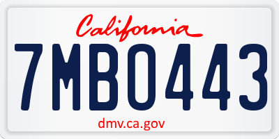 CA license plate 7MBO443