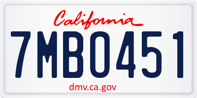 CA license plate 7MBO451