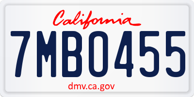 CA license plate 7MBO455