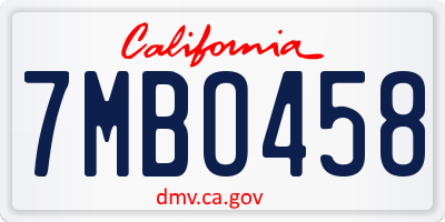 CA license plate 7MBO458