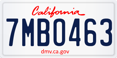 CA license plate 7MBO463