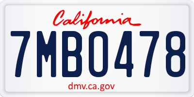 CA license plate 7MBO478