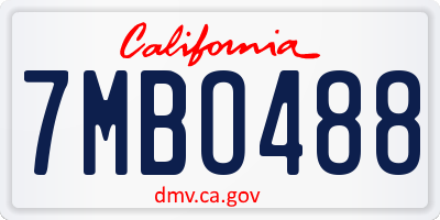 CA license plate 7MBO488