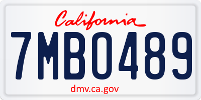 CA license plate 7MBO489