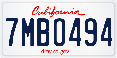 CA license plate 7MBO494