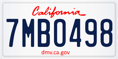 CA license plate 7MBO498