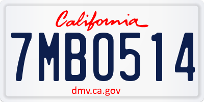 CA license plate 7MBO514