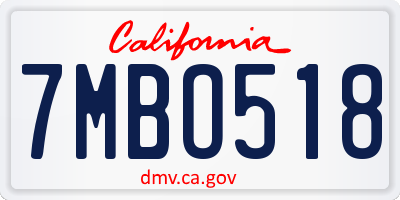CA license plate 7MBO518