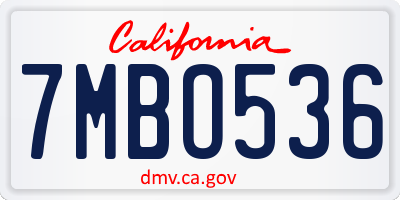 CA license plate 7MBO536
