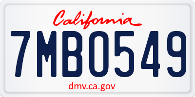 CA license plate 7MBO549