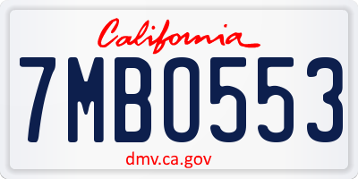 CA license plate 7MBO553