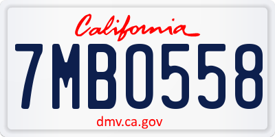 CA license plate 7MBO558
