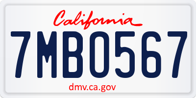 CA license plate 7MBO567