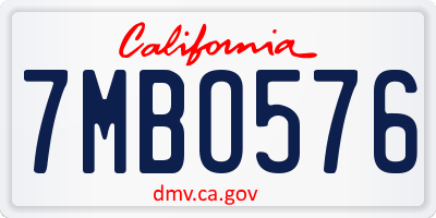 CA license plate 7MBO576