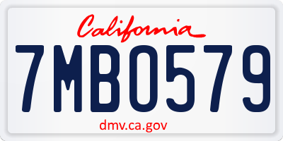 CA license plate 7MBO579