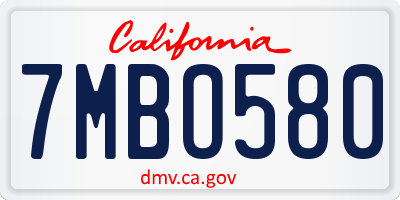 CA license plate 7MBO580