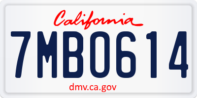 CA license plate 7MBO614