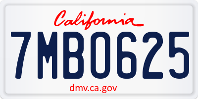 CA license plate 7MBO625