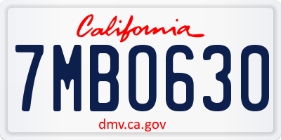CA license plate 7MBO630