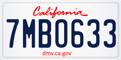 CA license plate 7MBO633