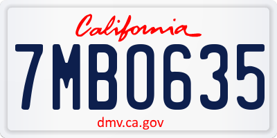 CA license plate 7MBO635