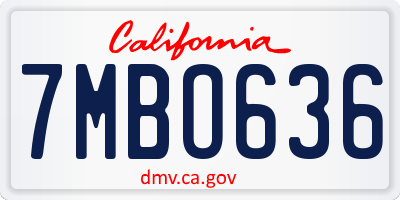 CA license plate 7MBO636