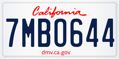CA license plate 7MBO644