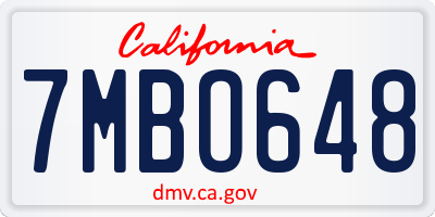 CA license plate 7MBO648