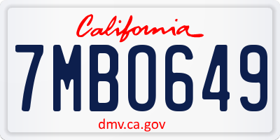 CA license plate 7MBO649