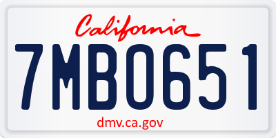 CA license plate 7MBO651