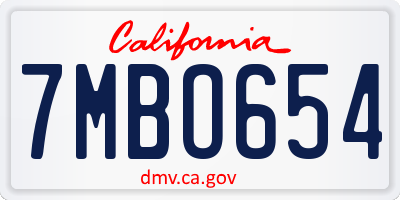 CA license plate 7MBO654