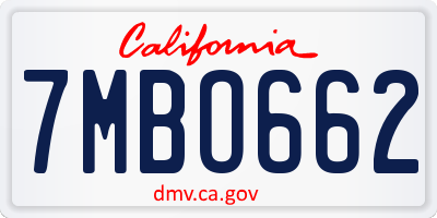 CA license plate 7MBO662