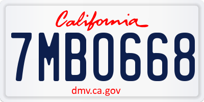 CA license plate 7MBO668