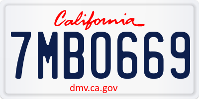 CA license plate 7MBO669