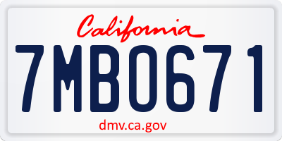 CA license plate 7MBO671