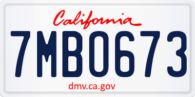 CA license plate 7MBO673