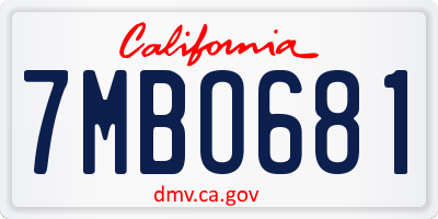CA license plate 7MBO681