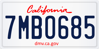 CA license plate 7MBO685
