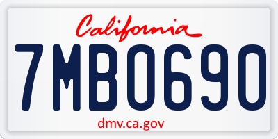 CA license plate 7MBO690