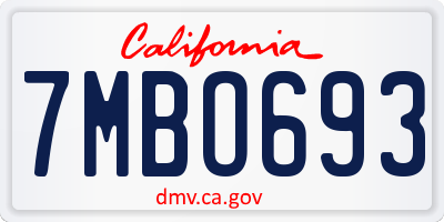 CA license plate 7MBO693